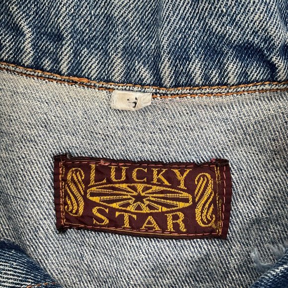 Vintage Hand Painted Denim Jacket Boho Hippie Woman Sun Angel Clouds Wom… - Picture 7 of 11